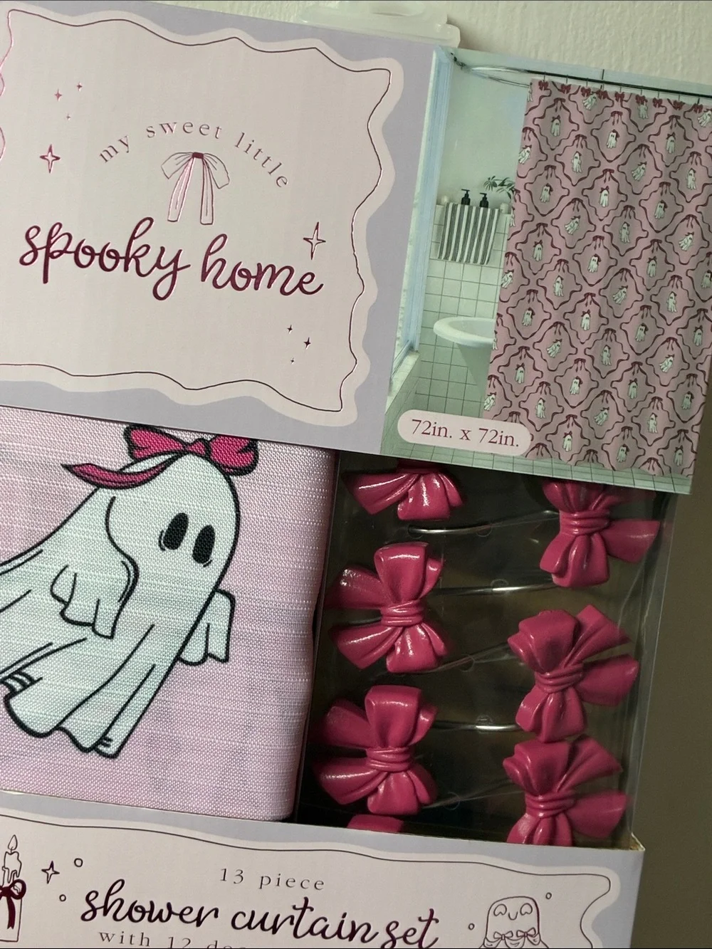 13PC Ghost & bows shower curtain set